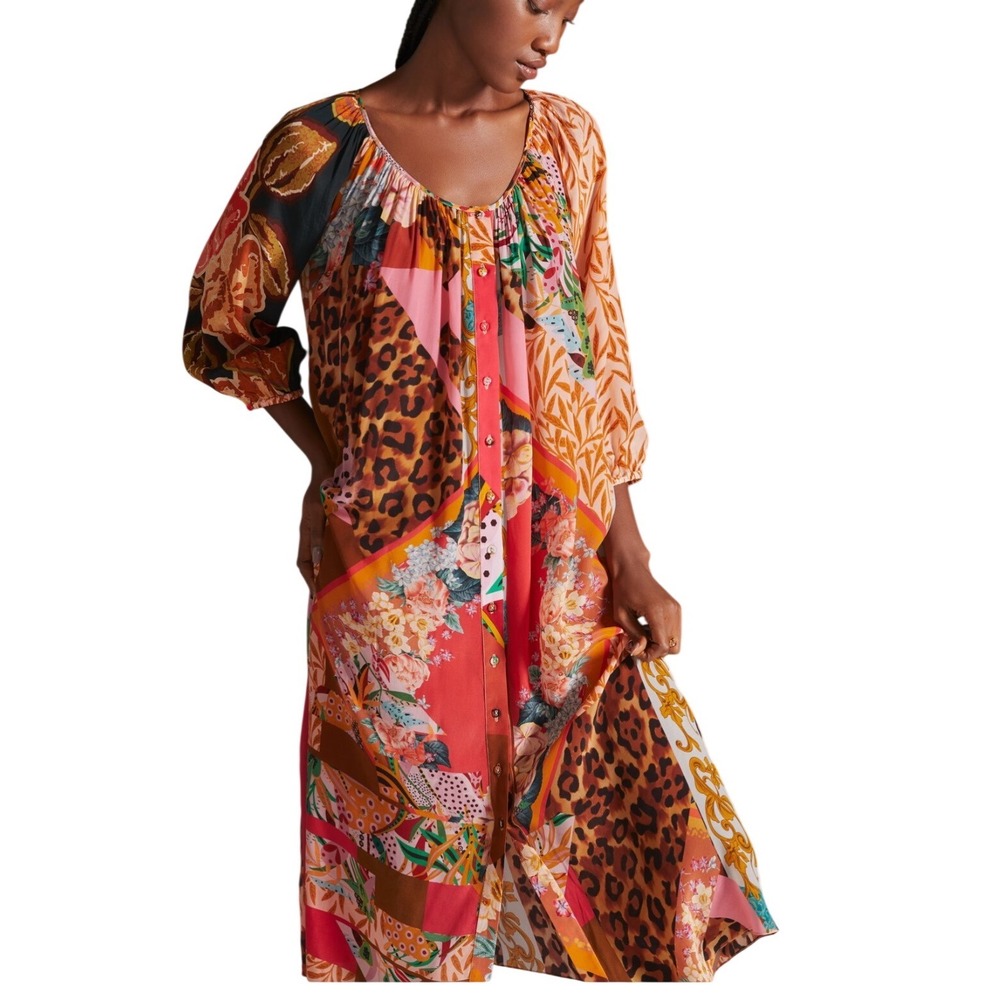 Anthropologie Oversized Midi Dress Large Geisha Designs Indie Festival Boho Fall